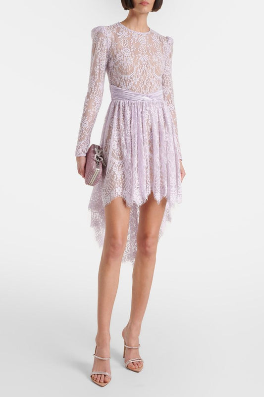 Lace Round Neck Asymmetrical Mini Dress