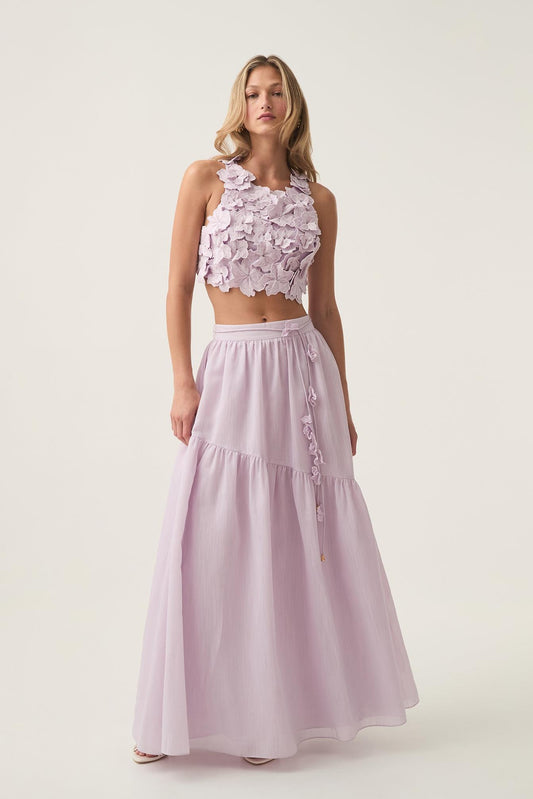 Embroidered Sleeveless Mini Top & High Waist Maxi Skirt Set