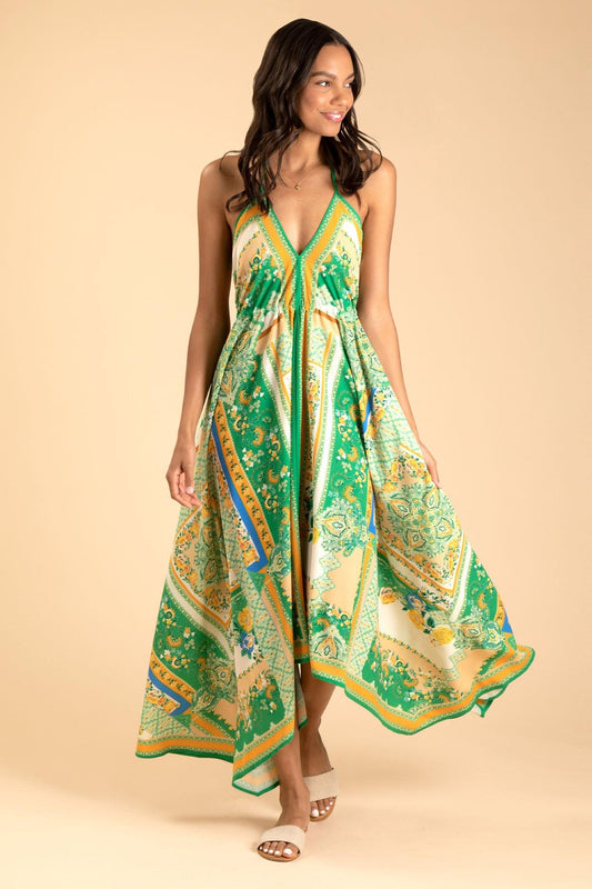 Floral Halter Neck Backless Midi Dress