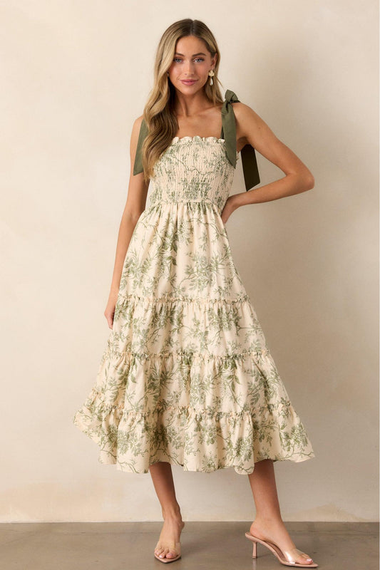 Floral Smocking Slip Midi Dress