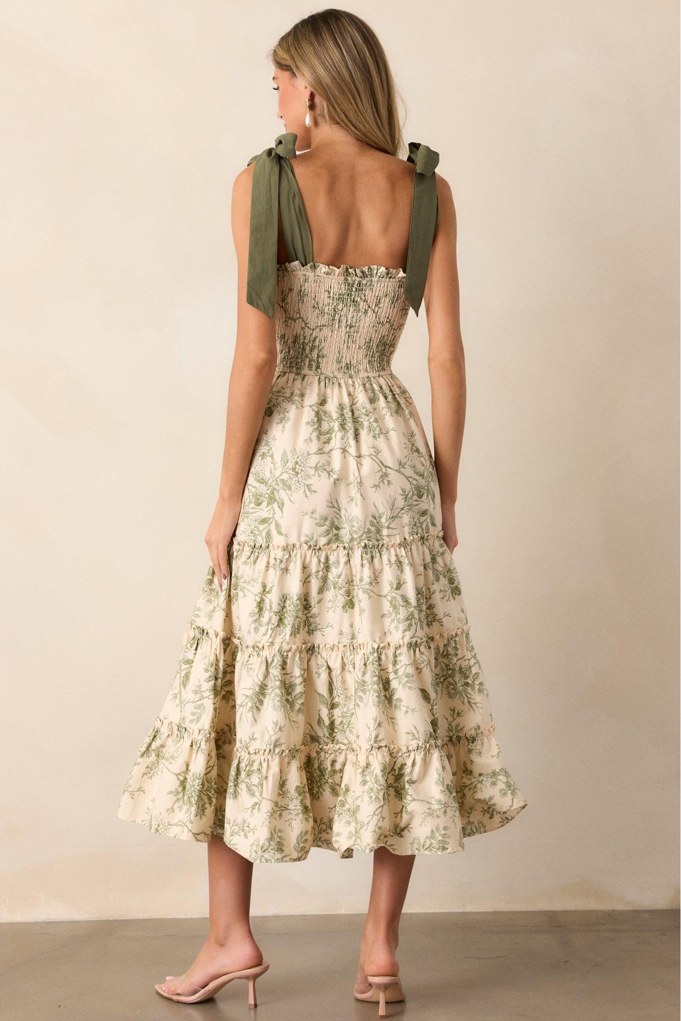 Floral Smocking Slip Midi Dress