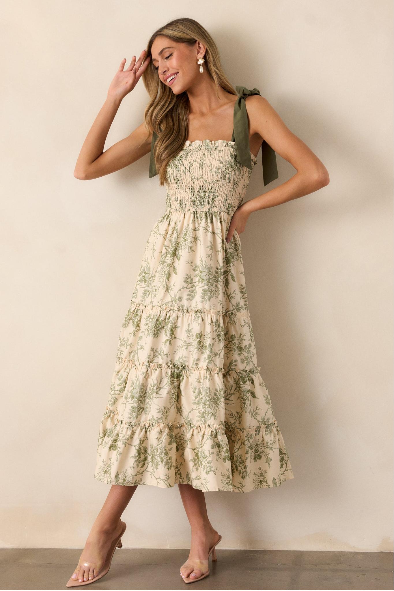 Floral Smocking Slip Midi Dress