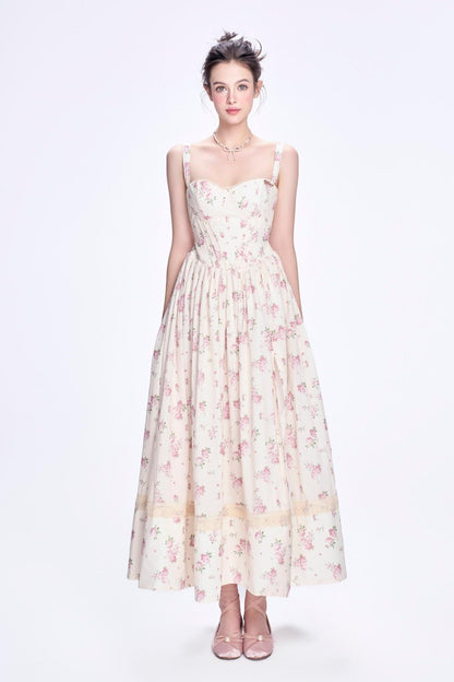 Floral Lace Sweetheart Neck Midi Dress