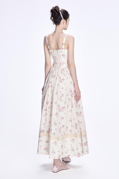 Floral Lace Sweetheart Neck Midi Dress