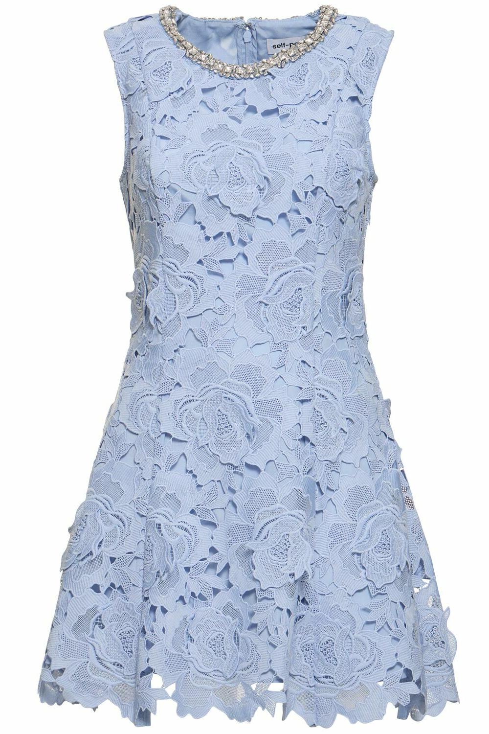 Lace Rhinestone Sleeveless Mini Dress