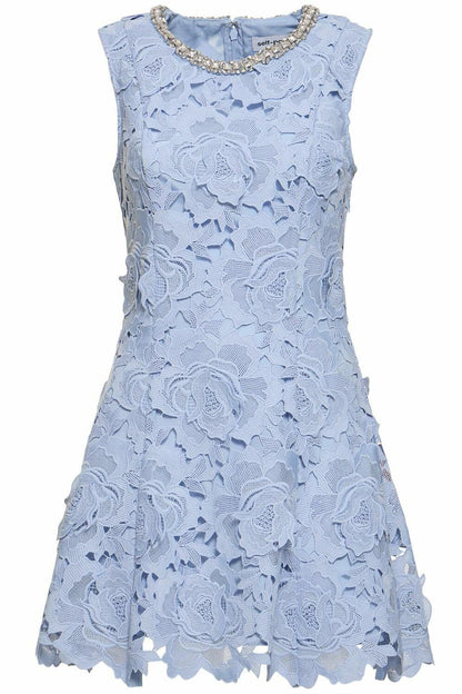 Lace Rhinestone Sleeveless Mini Dress