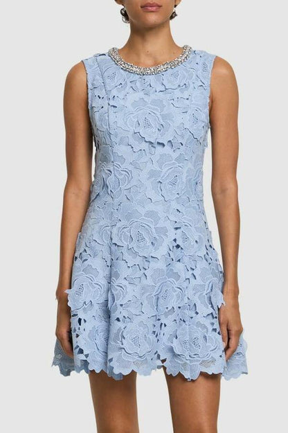 Lace Rhinestone Sleeveless Mini Dress