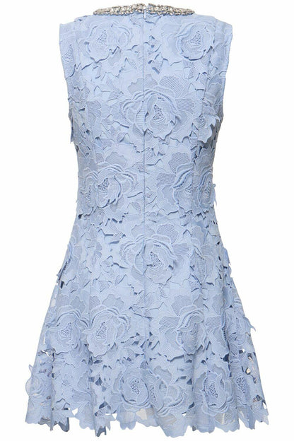 Lace Rhinestone Sleeveless Mini Dress