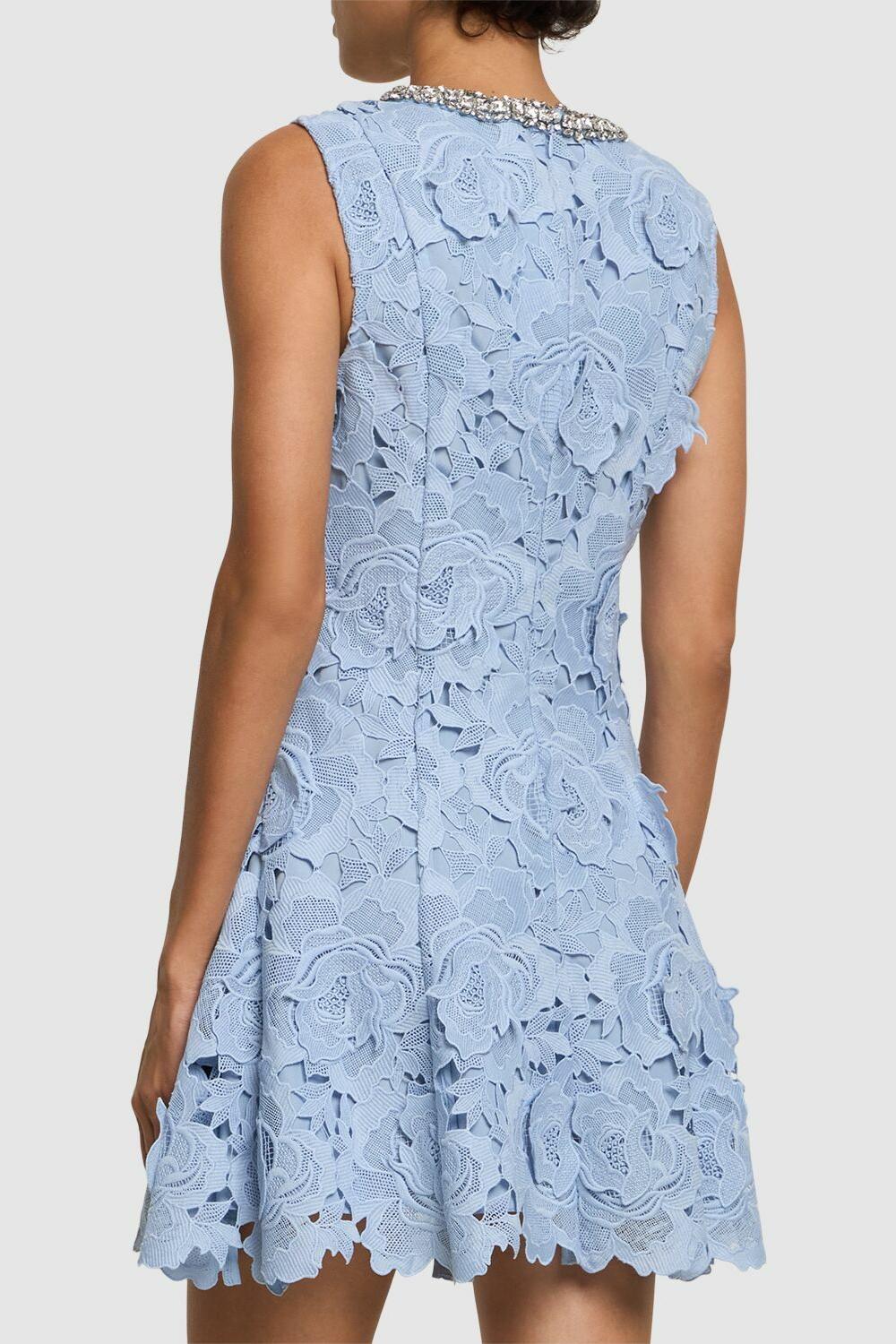 Lace Rhinestone Sleeveless Mini Dress