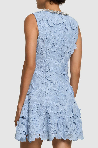 Lace Rhinestone Sleeveless Mini Dress