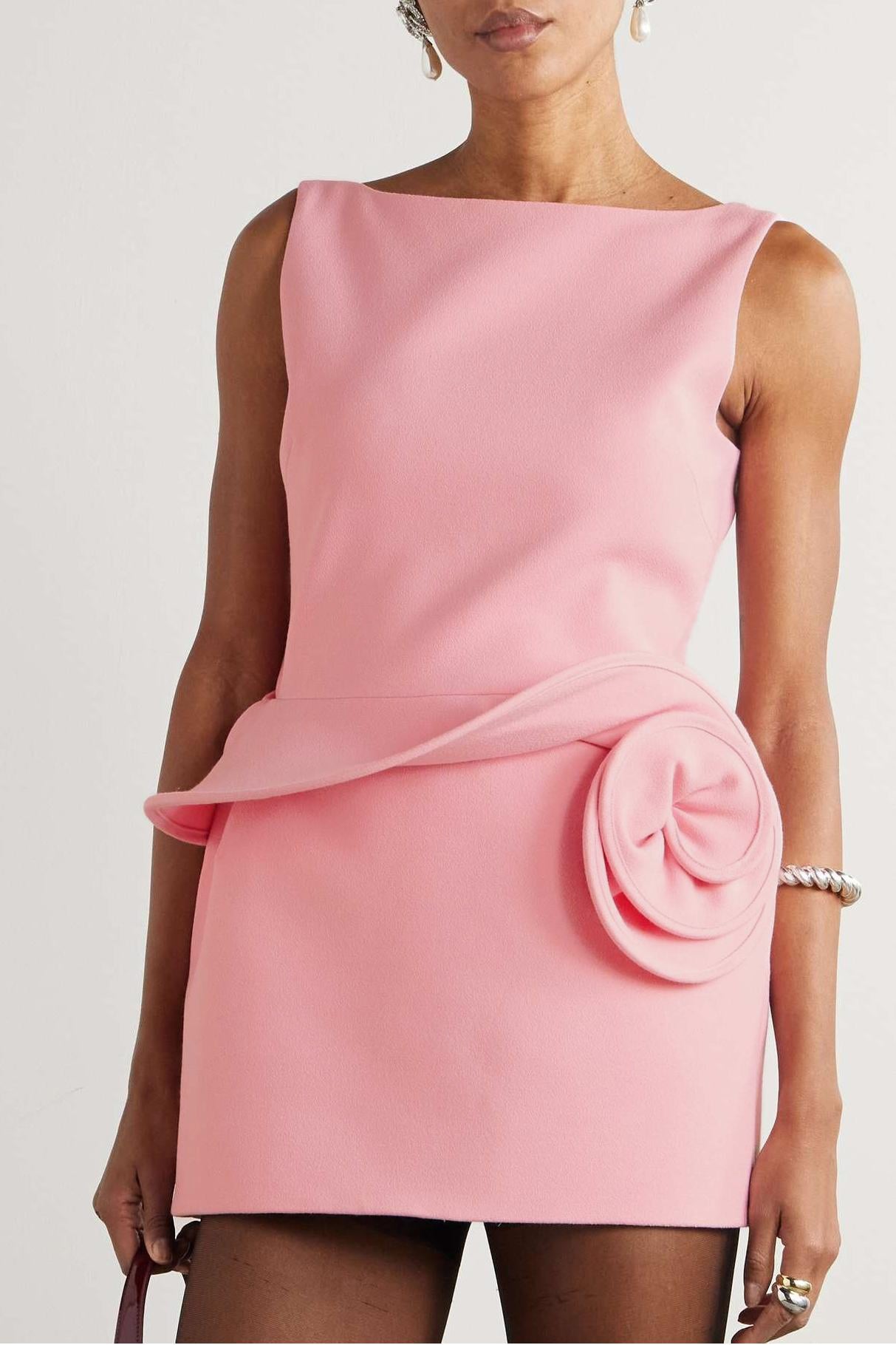 3D Flower Solid Sleeveless Mini Dress