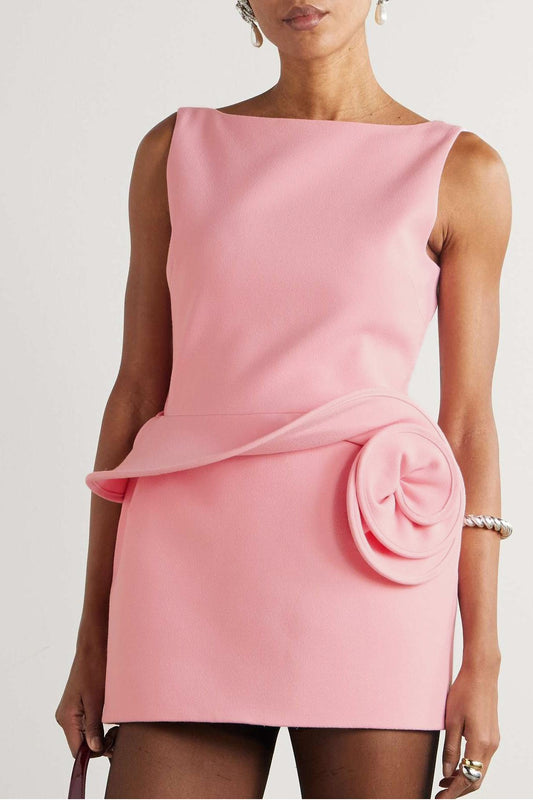 3D Flower Solid Sleeveless Mini Dress