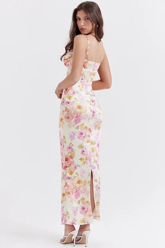 Satin Floral Lace Slip Midi Dress
