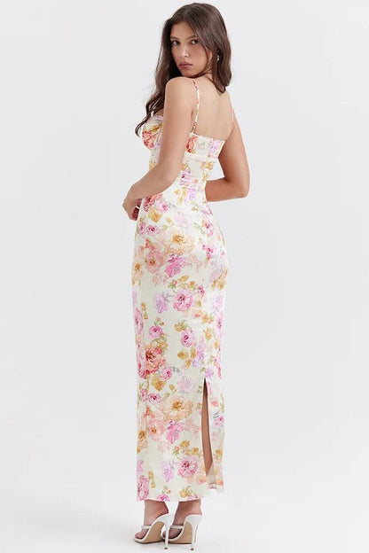 Satin Floral Lace Slip Midi Dress