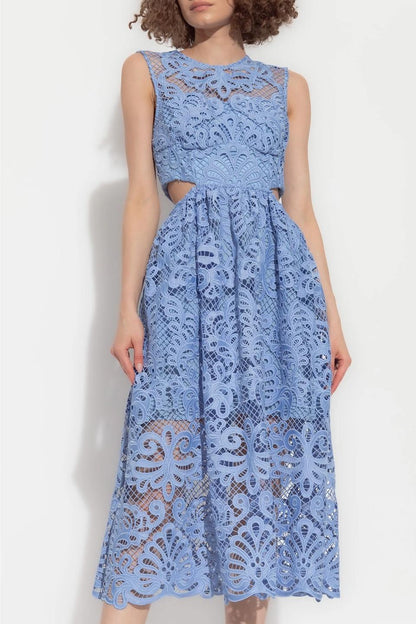 Lace Cut-Out Sleeveless Midi Dress
