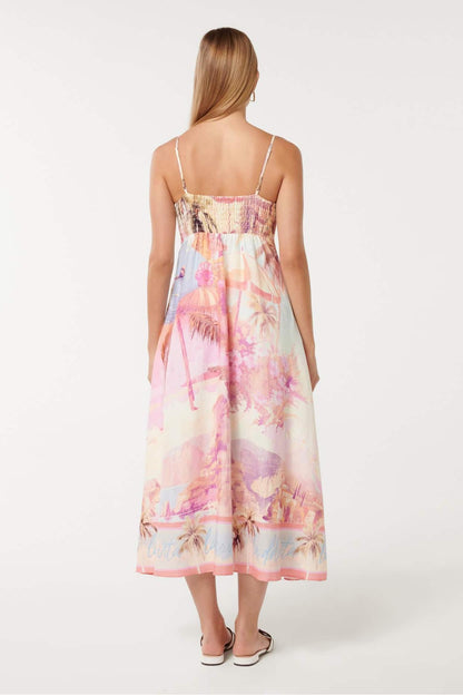 Satin Smocking Sleeveless Midi Dress