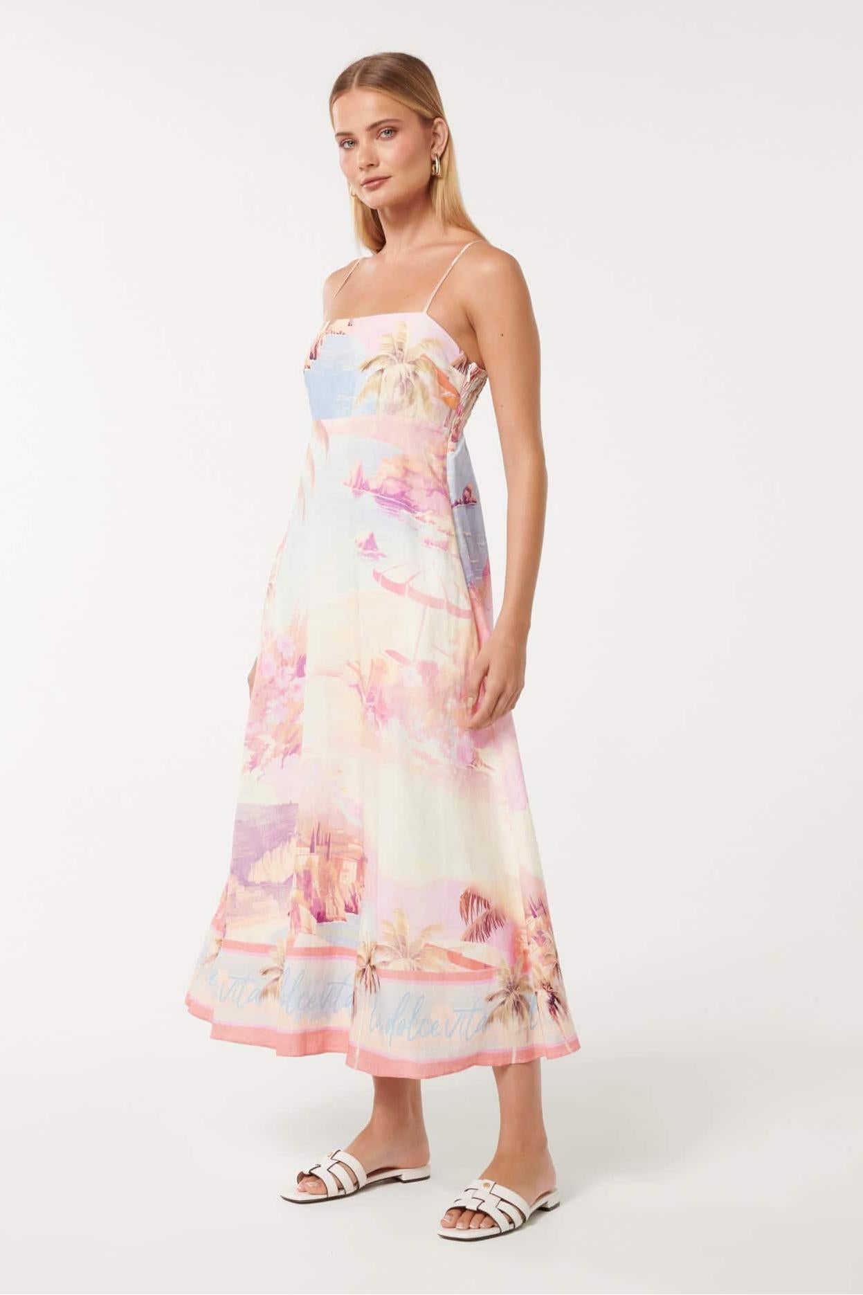 Satin Smocking Sleeveless Midi Dress