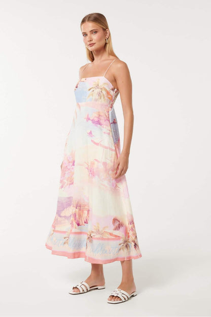 Satin Smocking Sleeveless Midi Dress