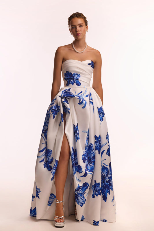 Floral Off-Shoulder Pleated Maxi Dress
