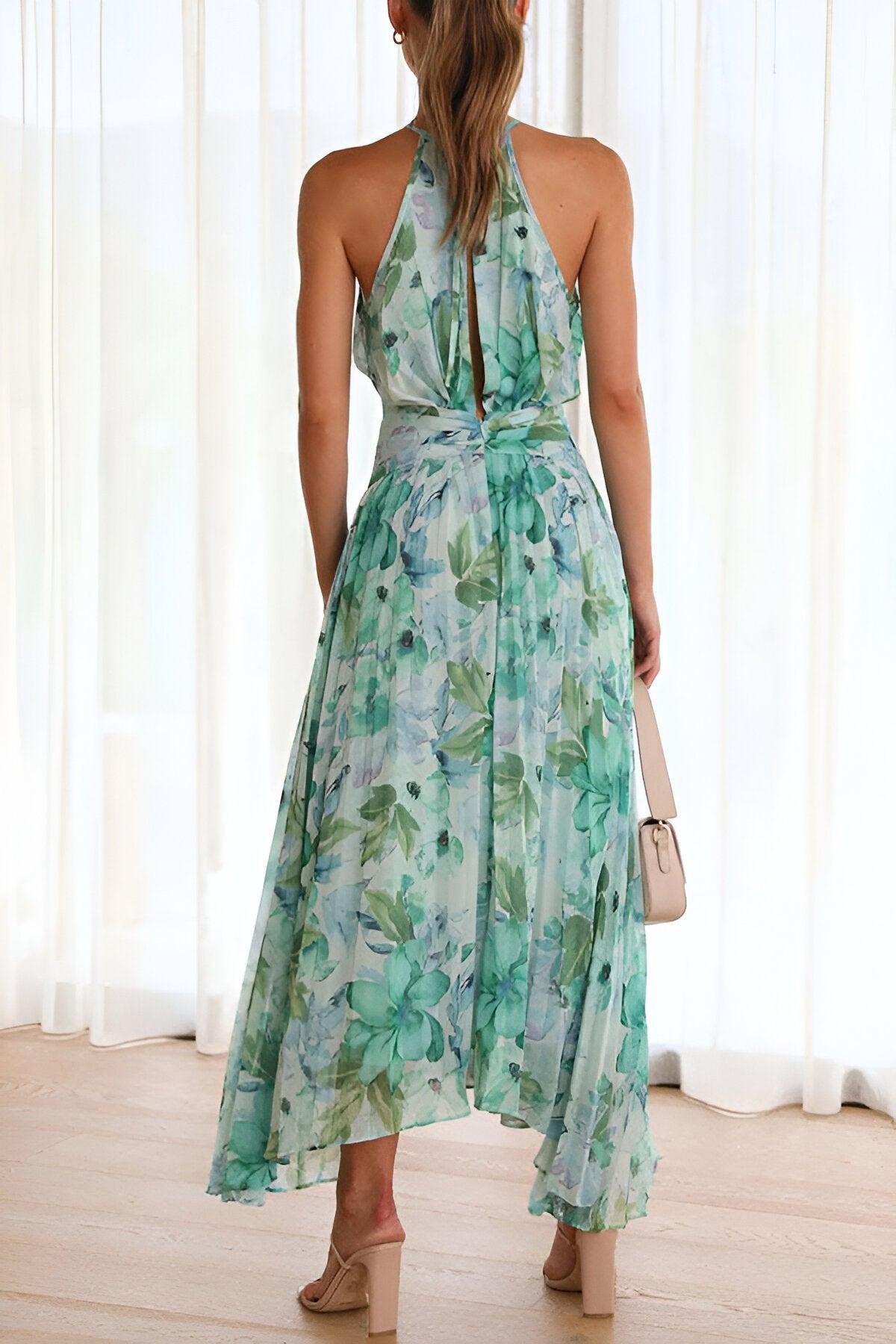 Chiffon Floral Pleated Midi Dress