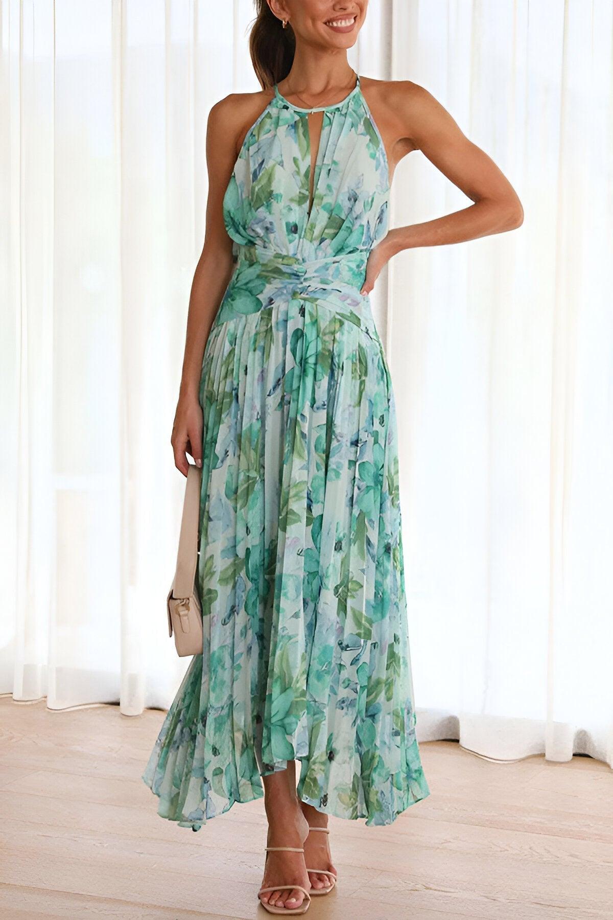 Chiffon Floral Pleated Midi Dress