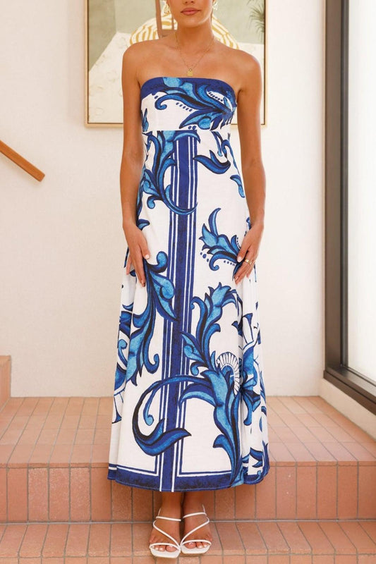 Paisley Print Off-Shoulder Backless Midi Dress