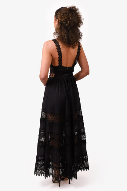 Lace Splicing Sleeveless Midi Dress