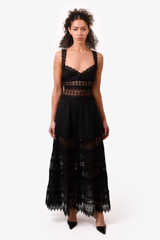 Lace Splicing Sleeveless Midi Dress