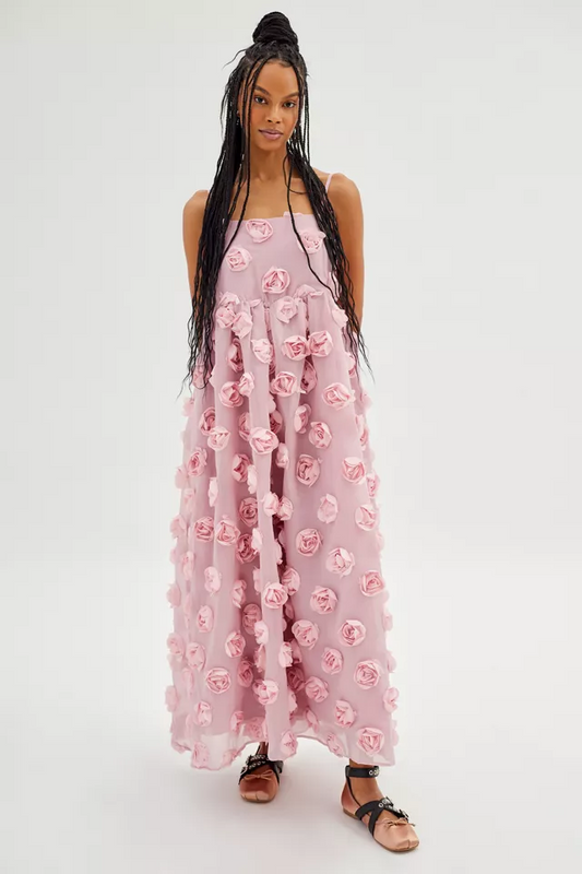 3D Flower Sleeveless Backless Maxi Dress
