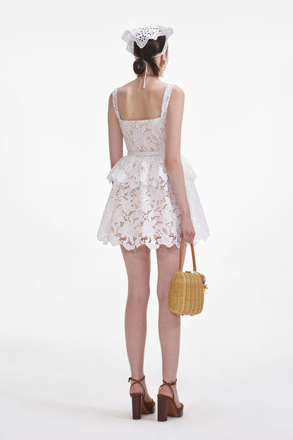 Lace Ruffle Sleeveless Mini Dress With Belt