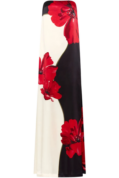 Satin Floral Off-Shoulder Maxi Dress
