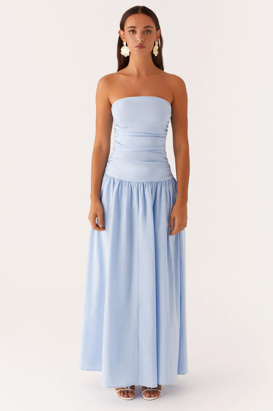 Solid Off-Shoulder Gathering Maxi Dress