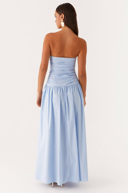 Solid Off-Shoulder Gathering Maxi Dress
