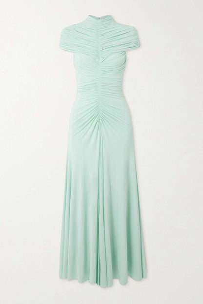 Jersey Gathering High Neck Maxi Dress