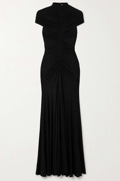 Jersey Gathering High Neck Maxi Dress