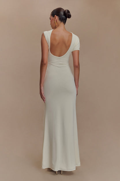 Metal Flower Cut-Out Gathering Maxi Dress