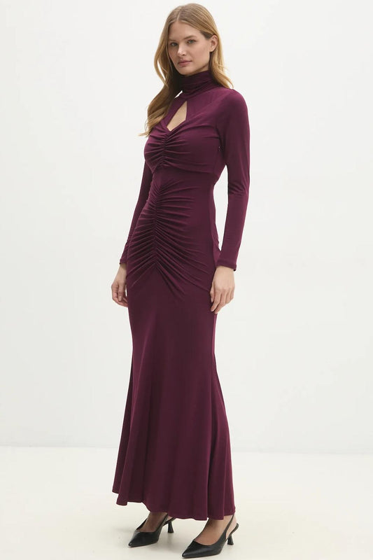 Jersey Gathering Cut-Out Maxi Dress