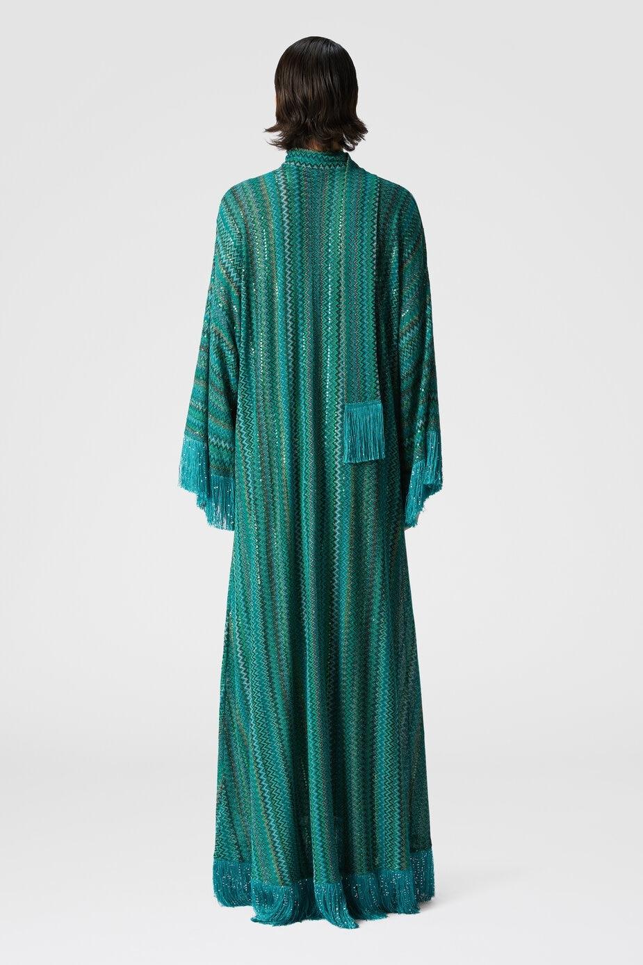 Abstract Print Tassel V-Neck Maxi Dress