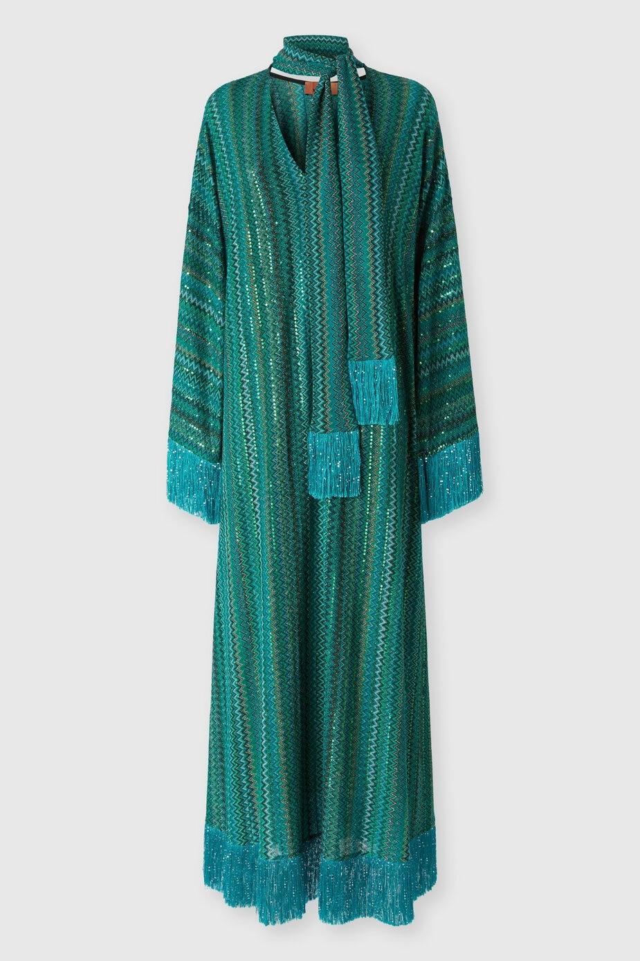 Abstract Print Tassel V-Neck Maxi Dress