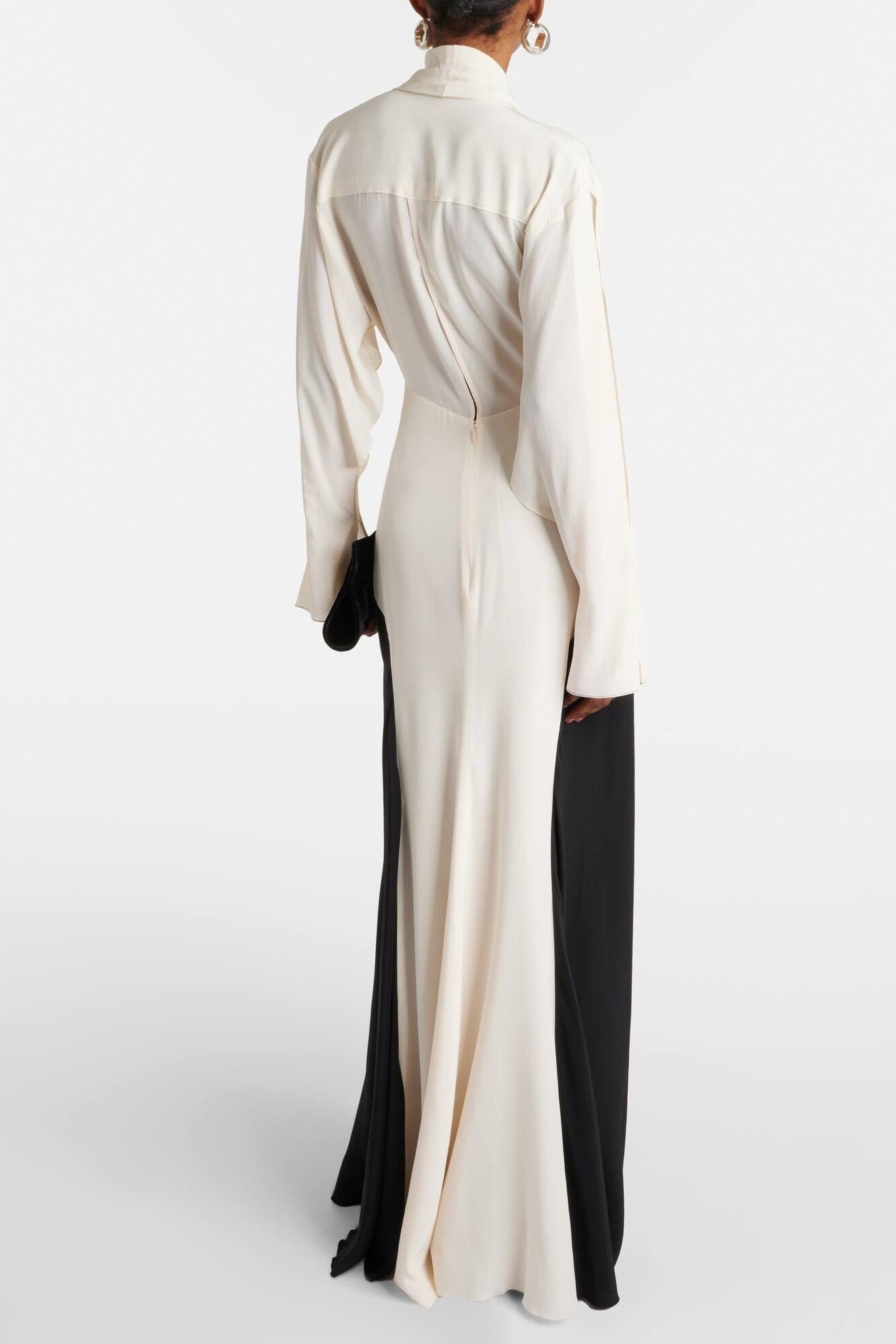 Contrast Color Splicing Lace-Up Maxi Dress