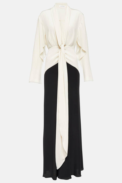 Contrast Color Splicing Lace-Up Maxi Dress