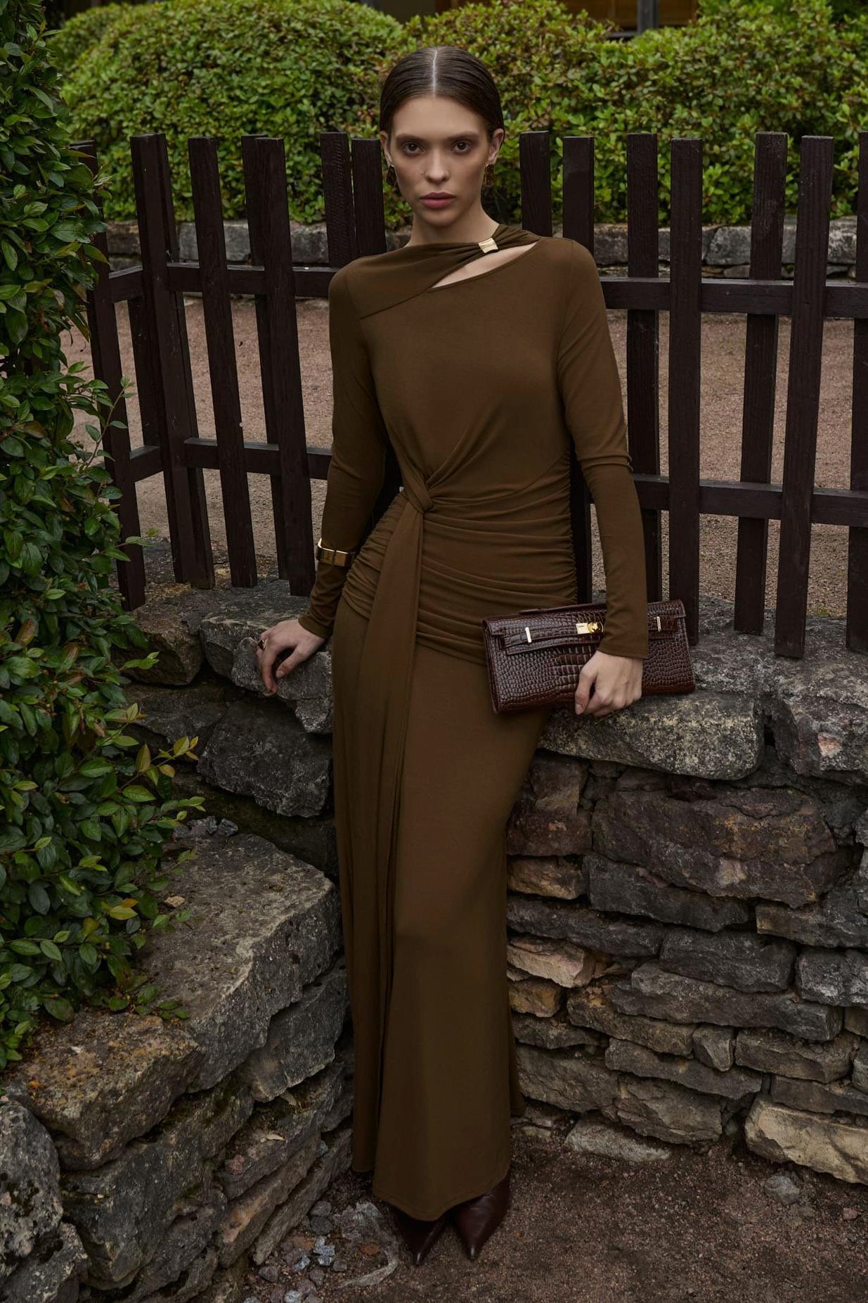 Jersey Gathering Knotted Maxi Dress