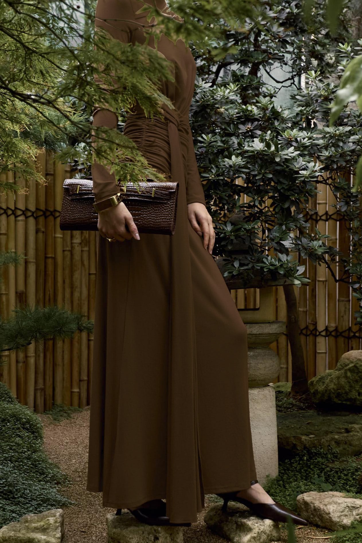 Jersey Gathering Knotted Maxi Dress