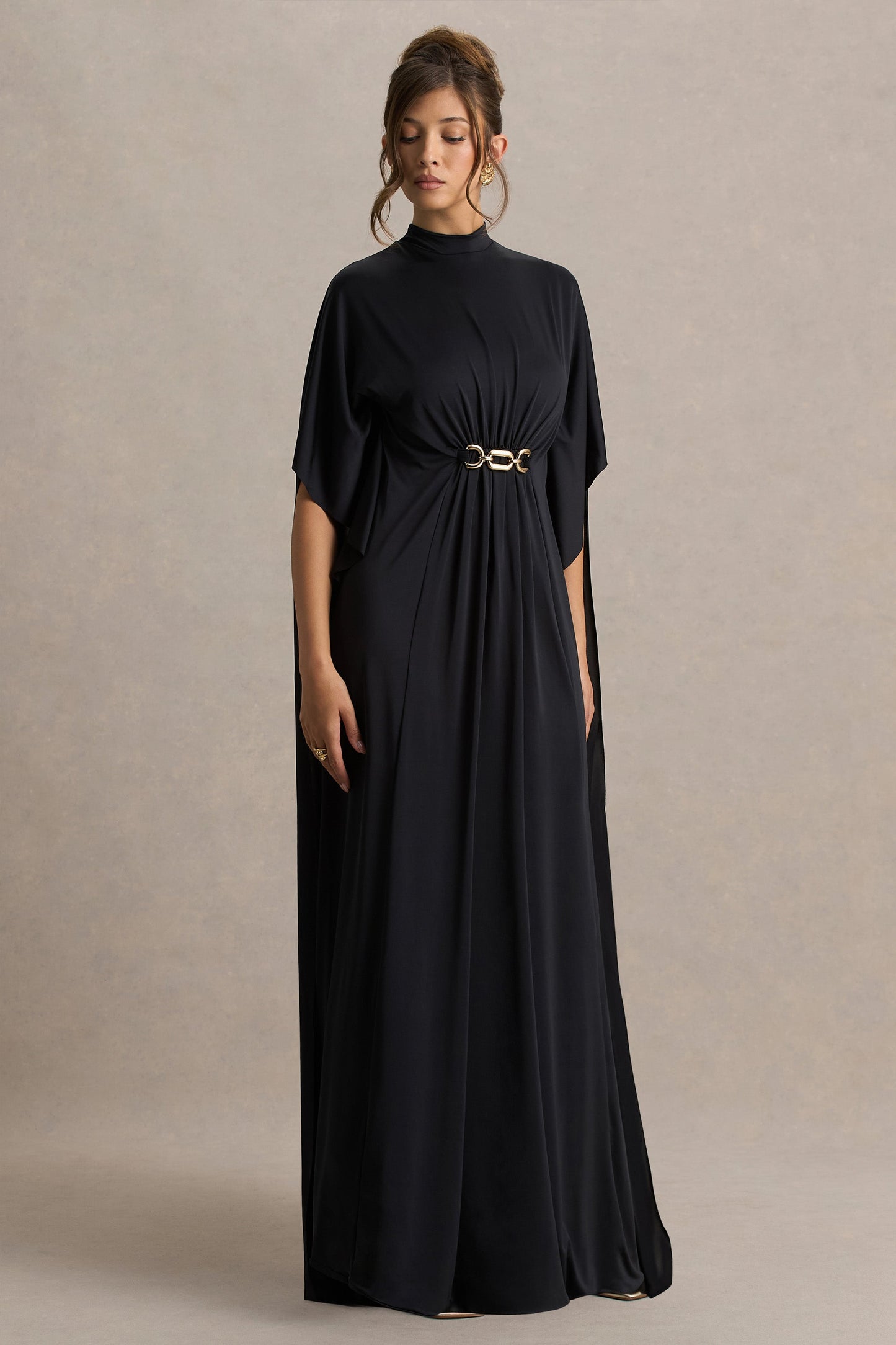 Jersey Metal Embellishment Gathering Maxi Dress