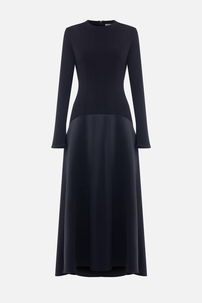 Satin Splicing Long Sleeve Maxi Dress