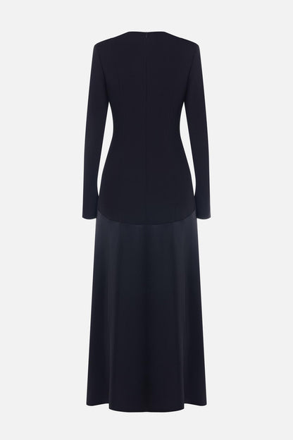 Satin Splicing Long Sleeve Maxi Dress