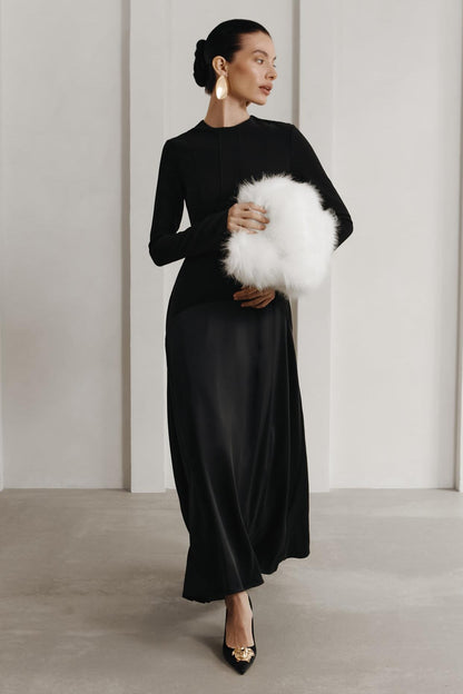 Satin Splicing Long Sleeve Maxi Dress