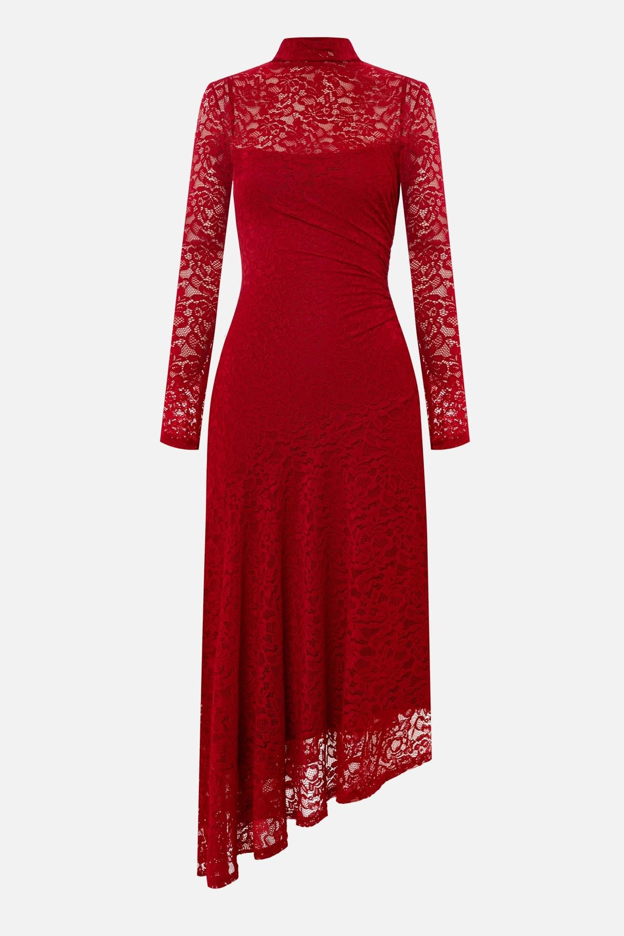 Lace High Neck Long Sleeve Maxi Dress