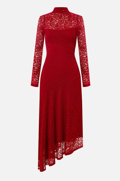 Lace High Neck Long Sleeve Maxi Dress