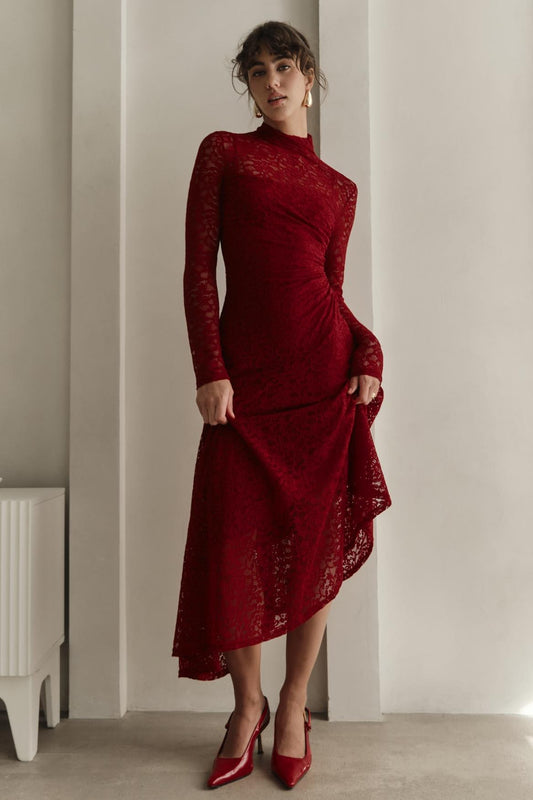 Lace High Neck Long Sleeve Maxi Dress